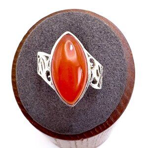 VTG Sterling Silver 925 Carnelian Marquise Cabochon Statement Ring Size 8.75